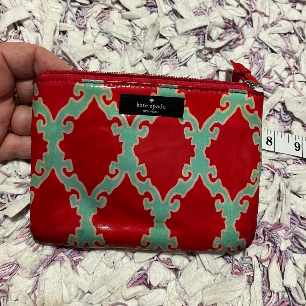Kate Spade New York Cosmetic Case Bag Clutch Red & Teal Like NEW